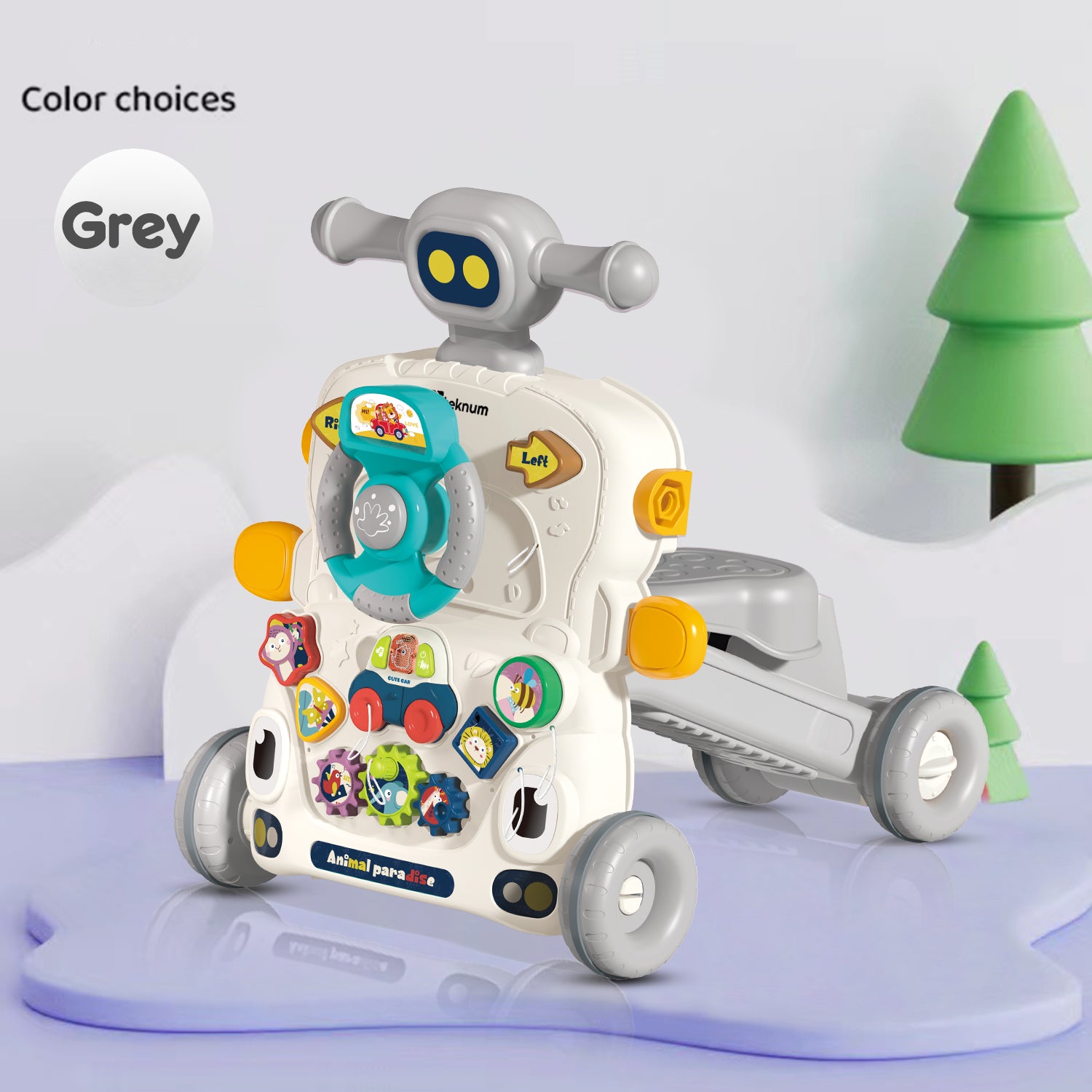 TEKNUM 5 - IN - 1 Baby Walker/Learning Table Mode/Game Panel Mode/Scooter Mode/Roller Coaster Mode with Musical keyboard - Grey