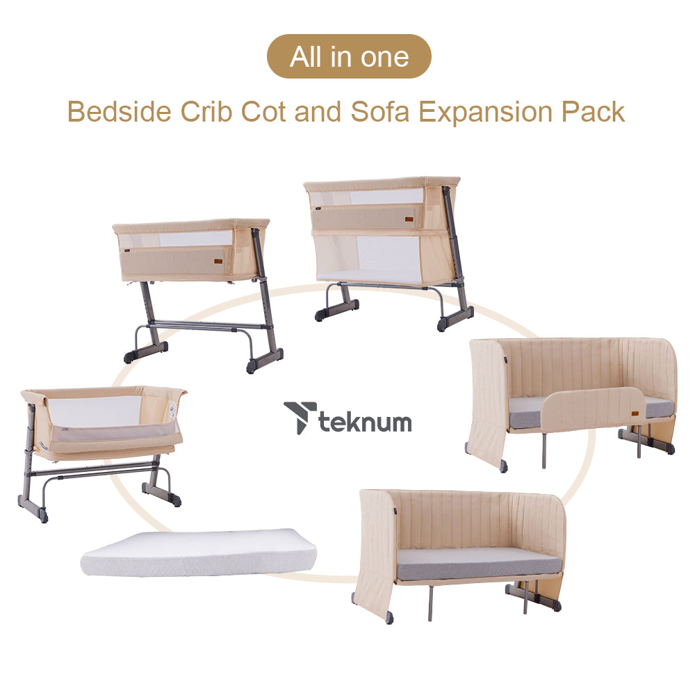 TEKNUM All In One, 0-4 Years Bedside Crib Cot & Sofa Expansion Pack - Ivory