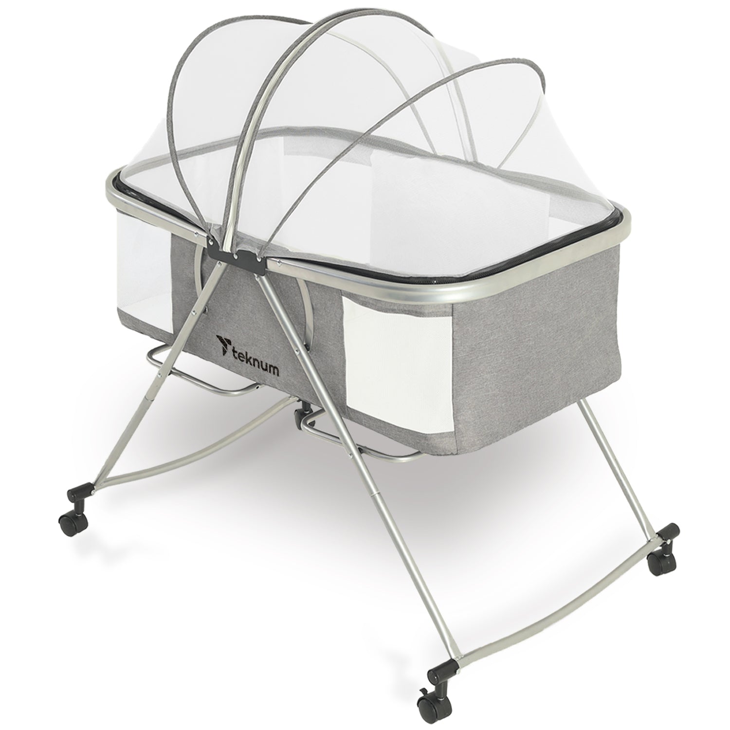 TEKNUM 3 - IN - 1 Baby Cot/Cradle w/Mosquito net & Wheels - Dark Grey