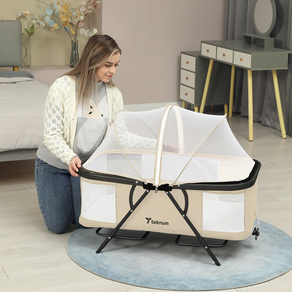 TEKNUM 3-IN-1 Baby Cot/Cradle w/Mosquito net & Wheels – Ivory