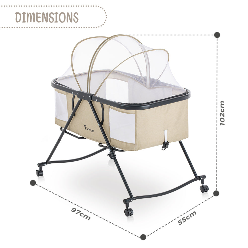 TEKNUM 3-IN-1 Baby Cot/Cradle w/Mosquito net & Wheels – Ivory