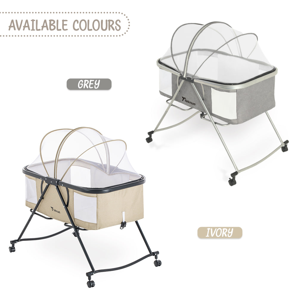 TEKNUM 3-IN-1 Baby Cot/Cradle w/Mosquito net & Wheels – Ivory