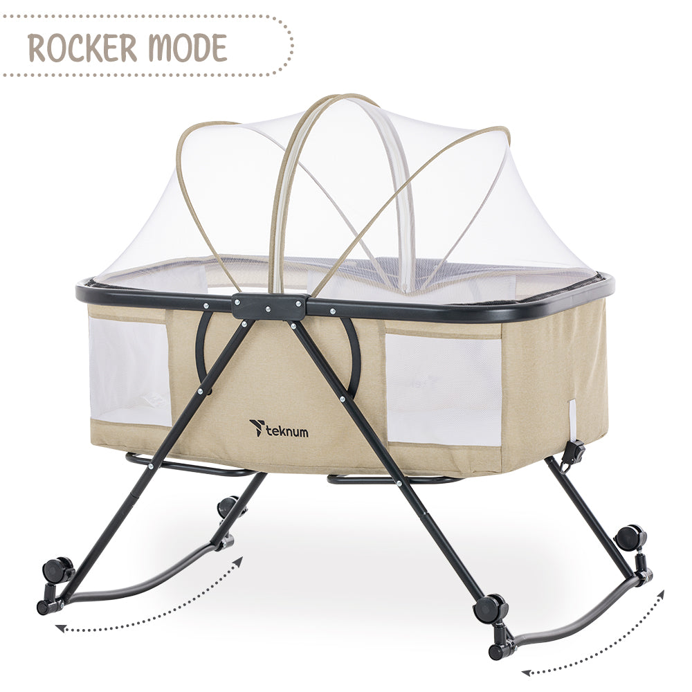 TEKNUM 3-IN-1 Baby Cot/Cradle w/Mosquito net & Wheels – Ivory