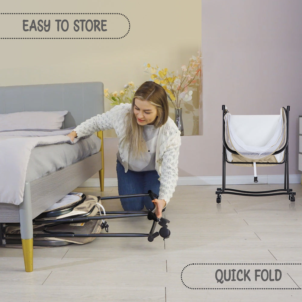 TEKNUM 3-IN-1 Baby Cot/Cradle w/Mosquito net & Wheels – Ivory