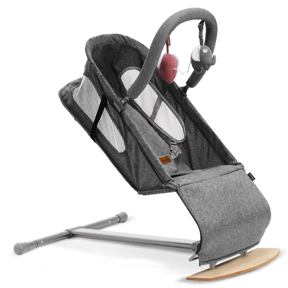 TEKNUM Baby Bouncer w/Grab Toys - Wooden Dark Grey