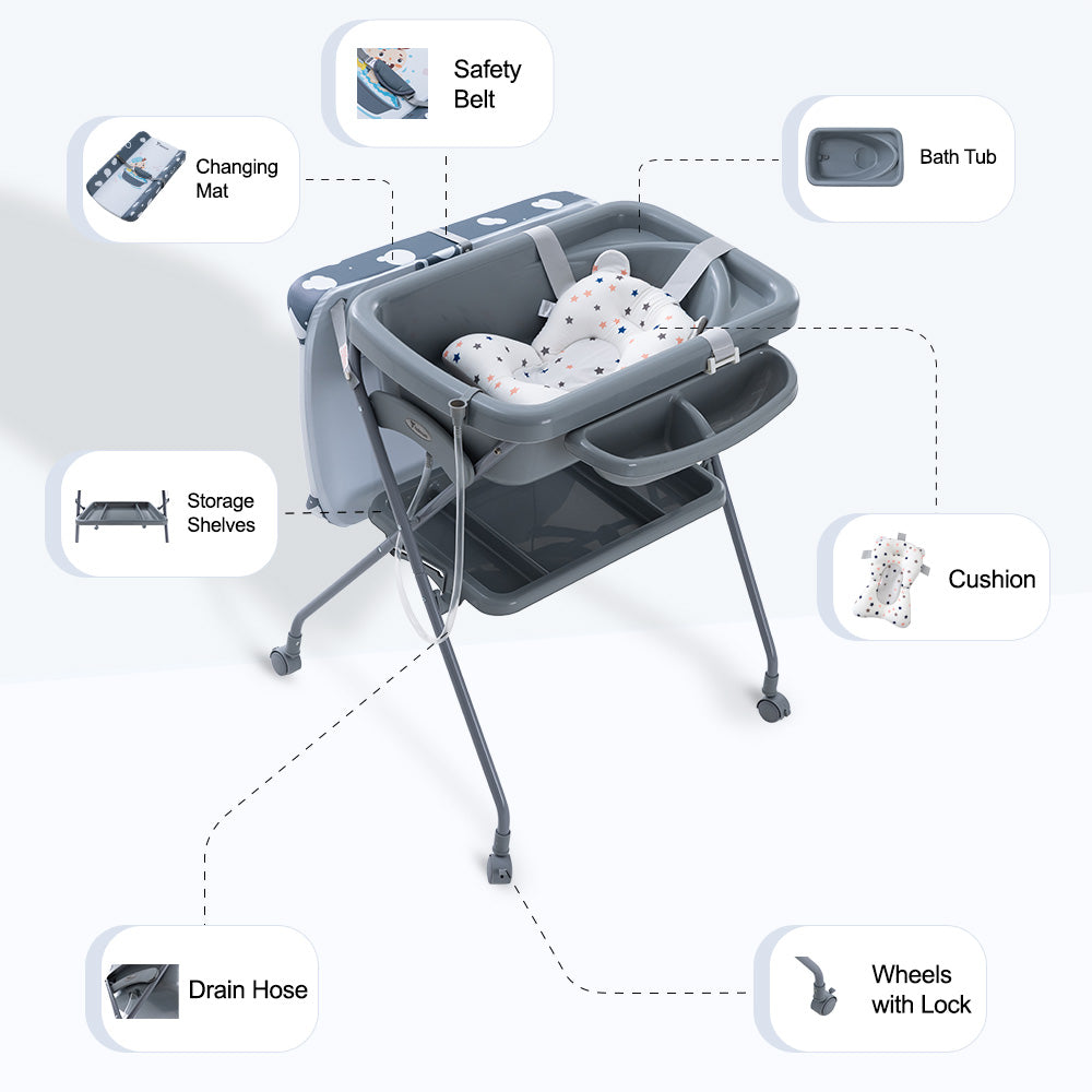 Teknum 2-in-1 Baby Bath & Changing Table - Dark Grey