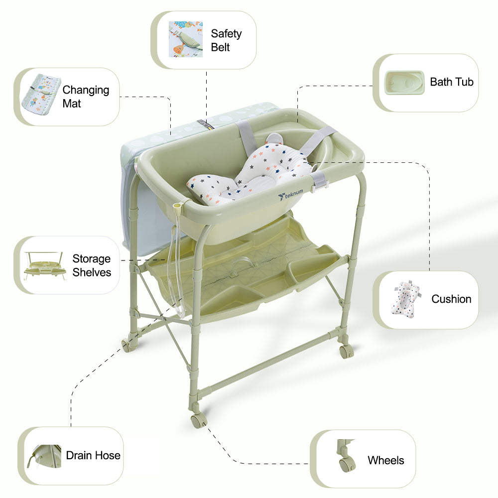 Teknum 2-In-1 Bath Tub & Changing Table - Green