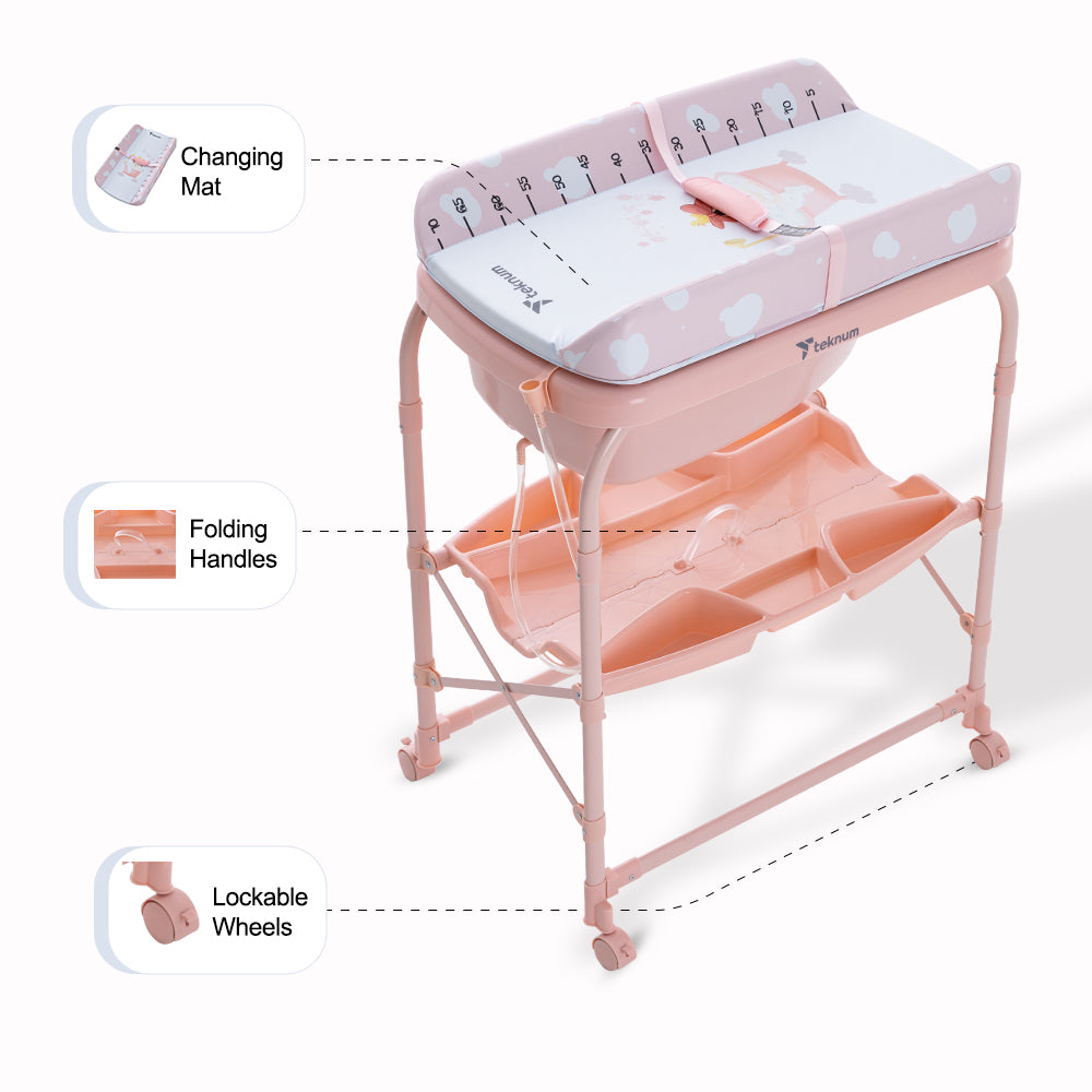 Teknum 2-In-1 Bath Tub & Changing Table - Pink