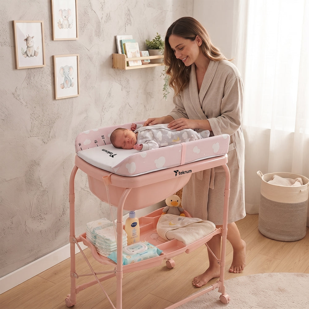 Teknum 2-In-1 Bath Tub & Changing Table - Pink