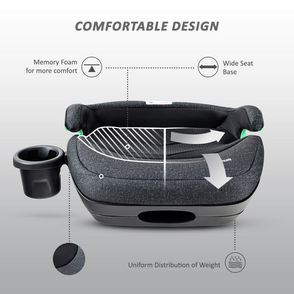 TEKNUM Car Seat I-Size Booster with 4 Reclining Mode & Isofix - Grey
