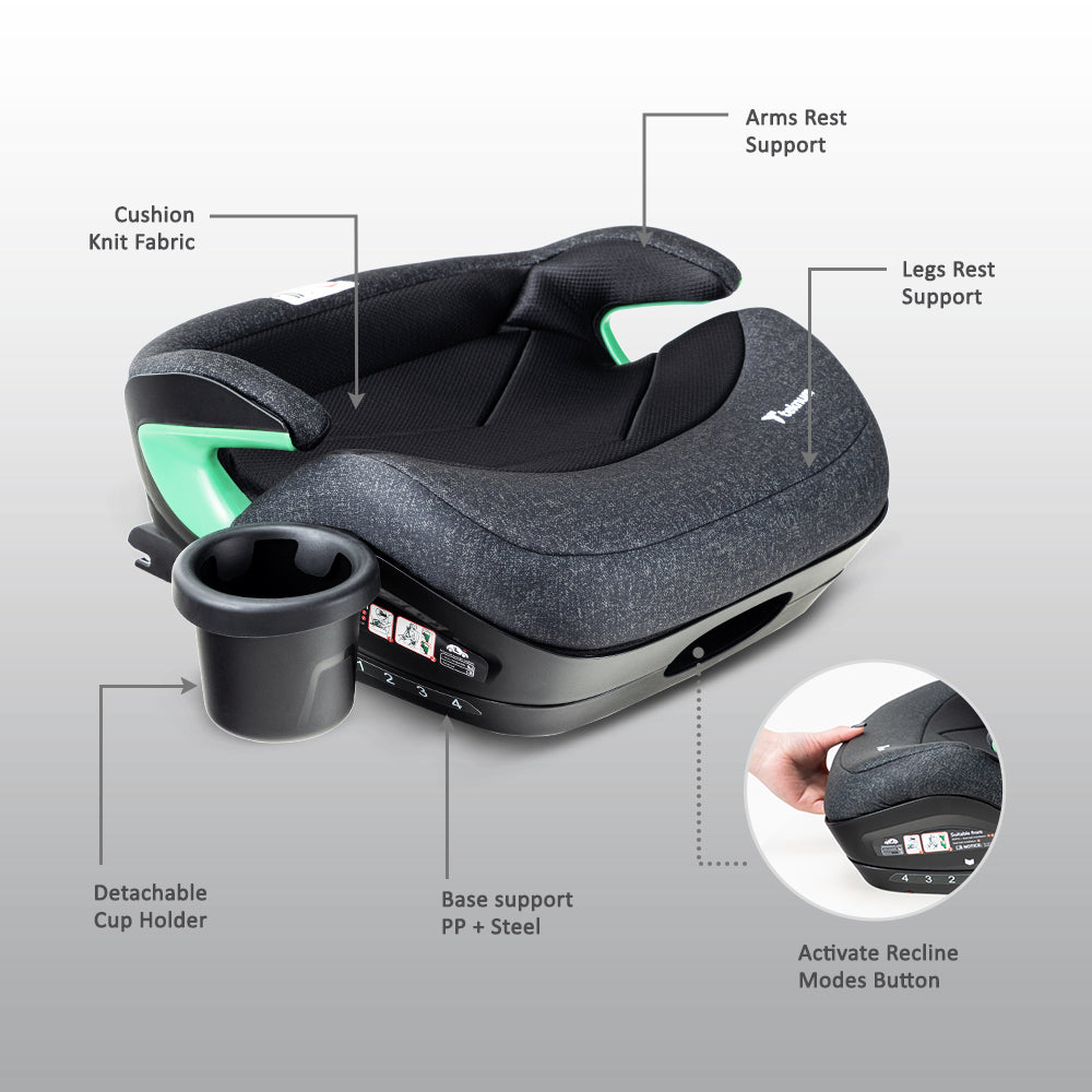 TEKNUM Car Seat I-Size Booster with 4 Reclining Mode & Isofix - Grey