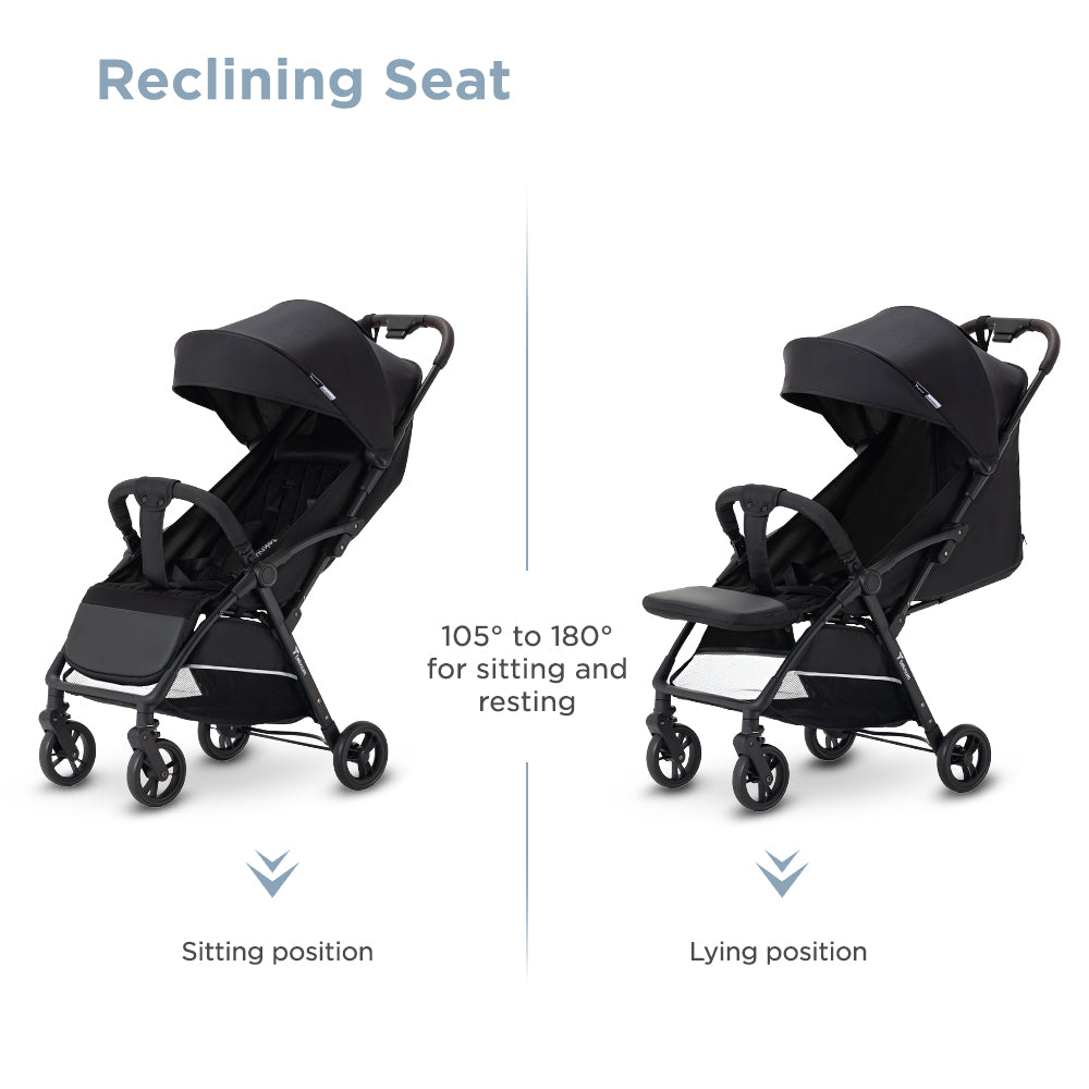 Teknum Explorer 4 Cabin-Friendly Stroller – One-Hand Auto-Fold Reclining Baby Stroller, Black