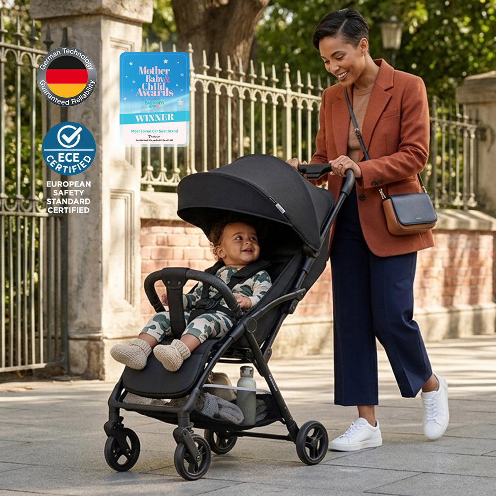Teknum Explorer 4 Cabin-Friendly Stroller – One-Hand Auto-Fold Reclining Baby Stroller, Black