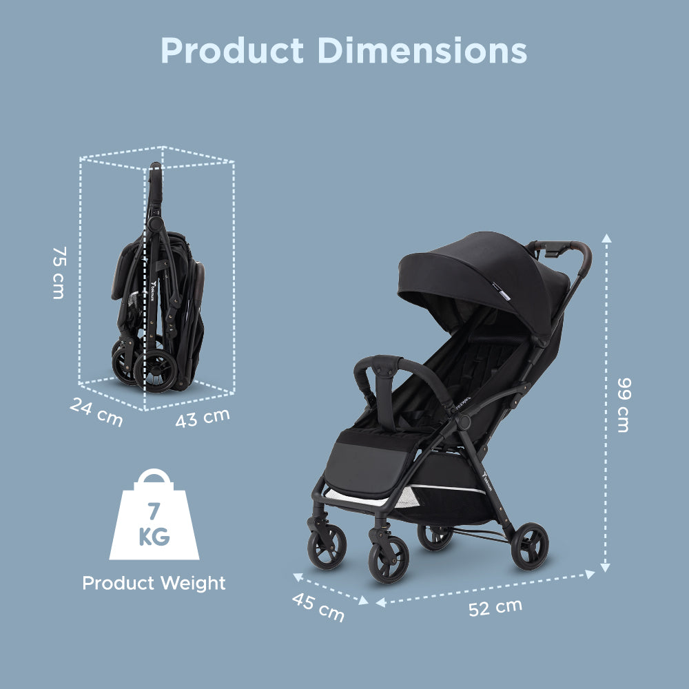 Teknum Explorer 4 Cabin-Friendly Stroller – One-Hand Auto-Fold Reclining Baby Stroller, Black