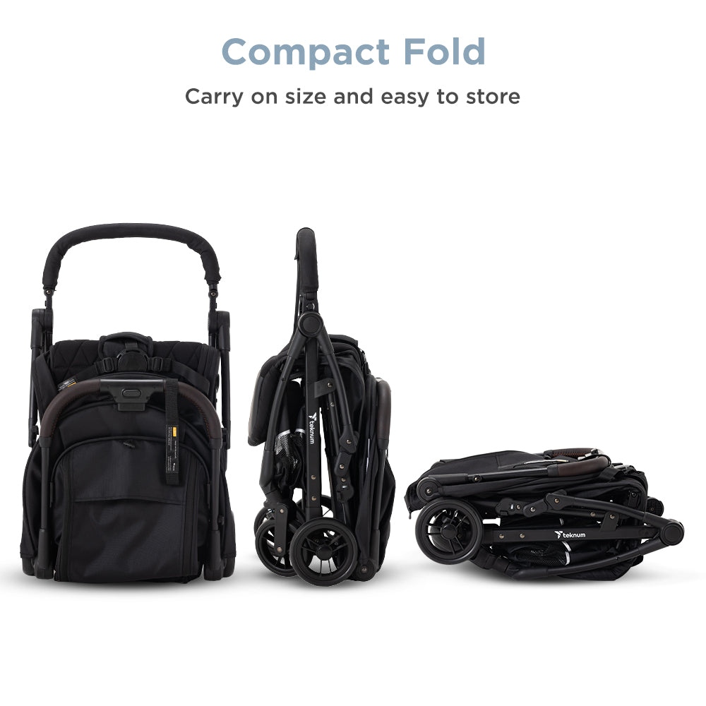 Teknum Explorer 4 Cabin-Friendly Stroller – One-Hand Auto-Fold Reclining Baby Stroller, Black