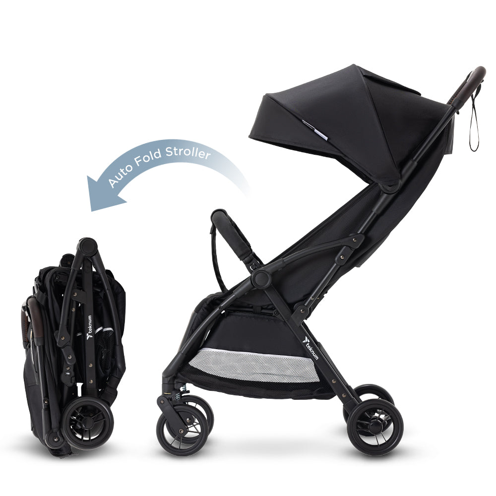 Teknum Explorer 4 Cabin-Friendly Stroller – One-Hand Auto-Fold Reclining Baby Stroller, Black