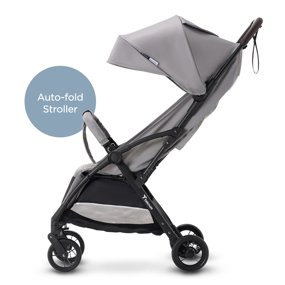 Teknum Explorer 4 Cabin-Friendly Stroller – One-Hand Auto-Fold Reclining Baby Stroller, Grey