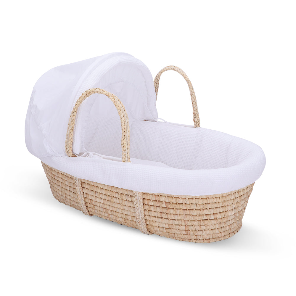 TEKNUM Moses Basket with Waffle Beddings and Mattress - Wooden Brown