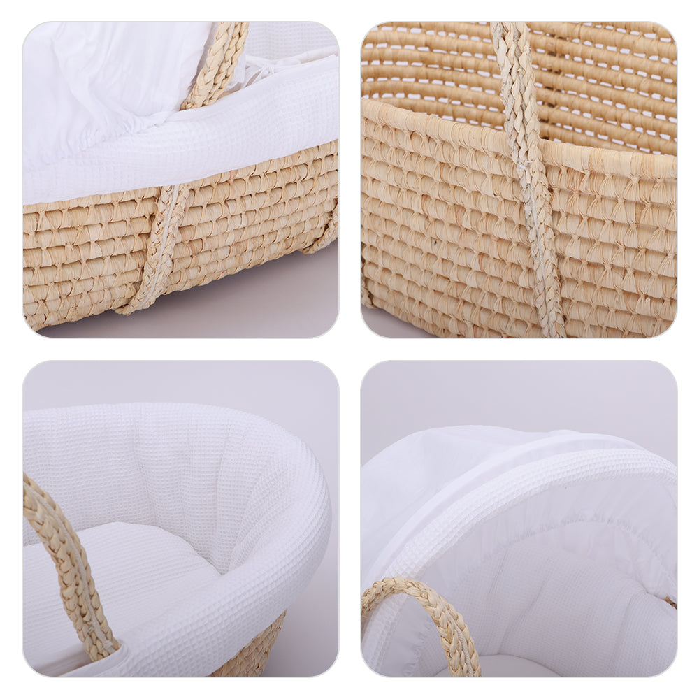 TEKNUM Moses Basket with Waffle Beddings and Mattress - Wooden Brown