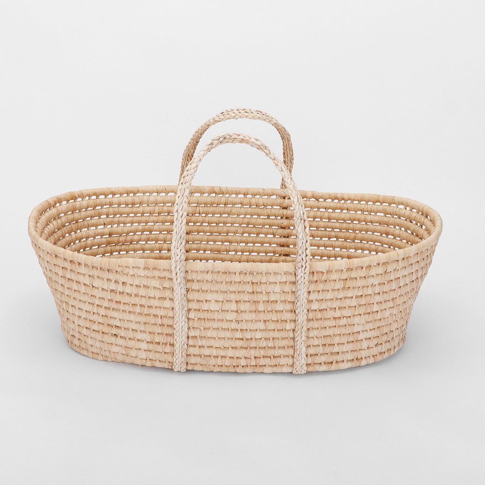 TEKNUM Moses Basket with Waffle Beddings and Mattress - Wooden Brown