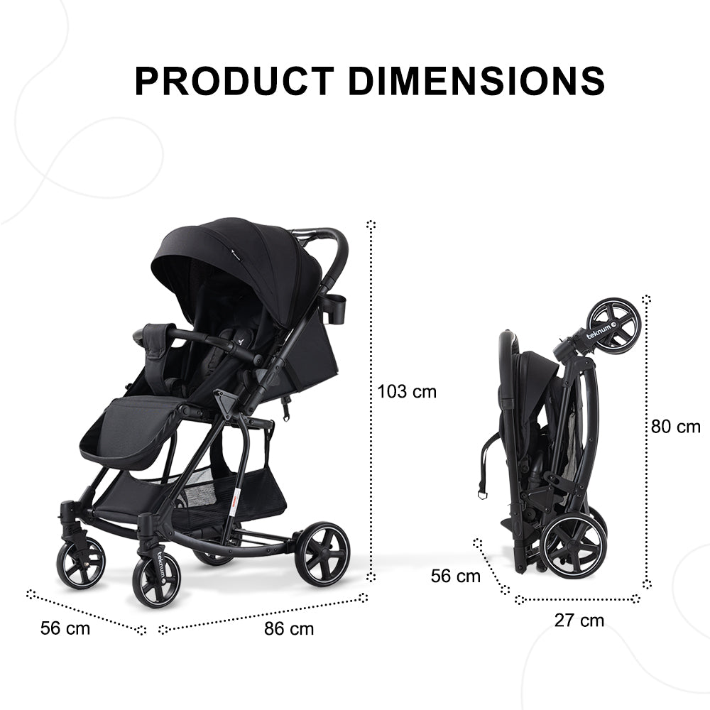Teknum 2-in-1 Glide Reversible Rocker Baby Stroller – One-Hand Fold Travel Stroller, Black