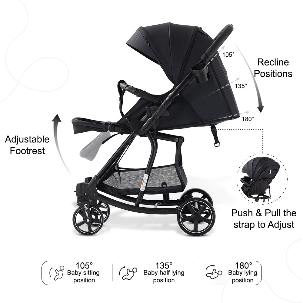 Teknum 2-in-1 Glide Reversible Rocker Baby Stroller – One-Hand Fold Travel Stroller, Black