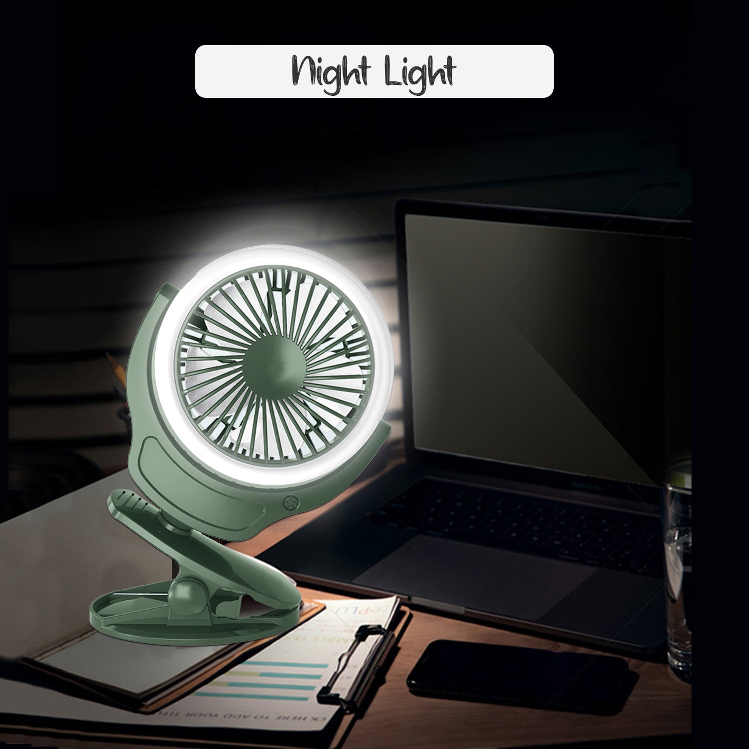 TEKNUM 2 - IN - 1 Stroller USB Charging Fan with Light - Green