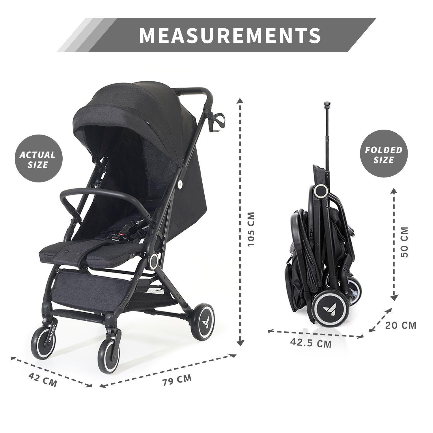 TEKNUM Travel Cabin Stroller with Coffee Cup Holder - Black