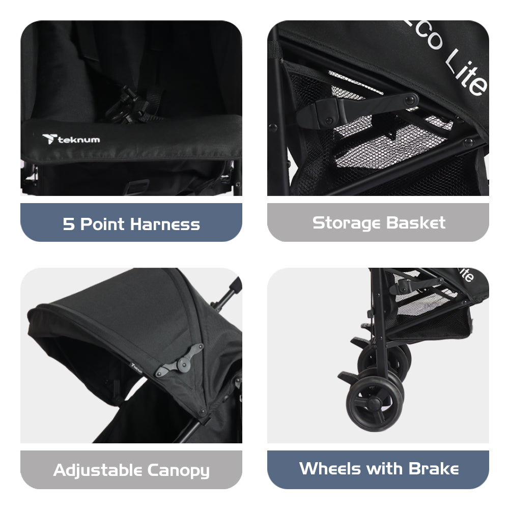 عربة أطفال TEKNUM Eco Lite 2 مع حامل أكواب - أسود