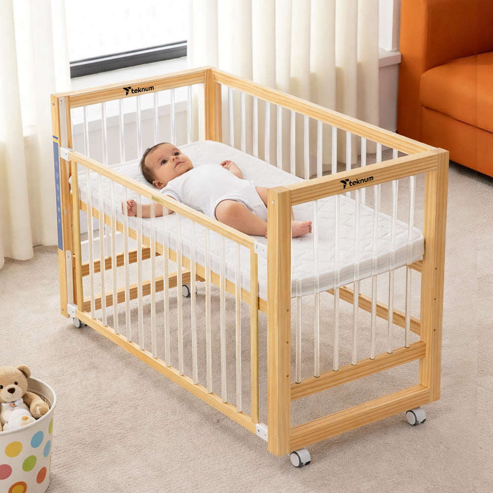 TEKNUM Prism 4in1 Acrylic Convertible Crib w/ mattress - Natural Brown