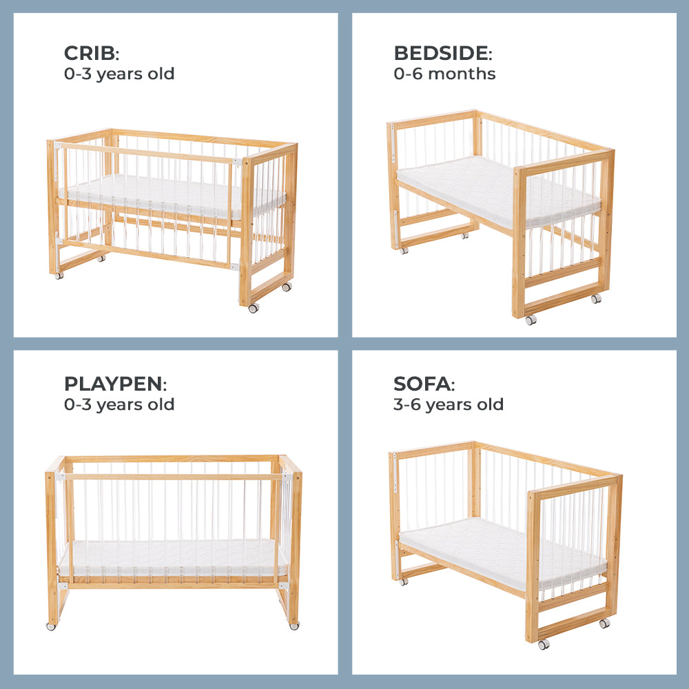 TEKNUM Prism 4in1 Acrylic Convertible Crib w/ mattress - Natural Brown