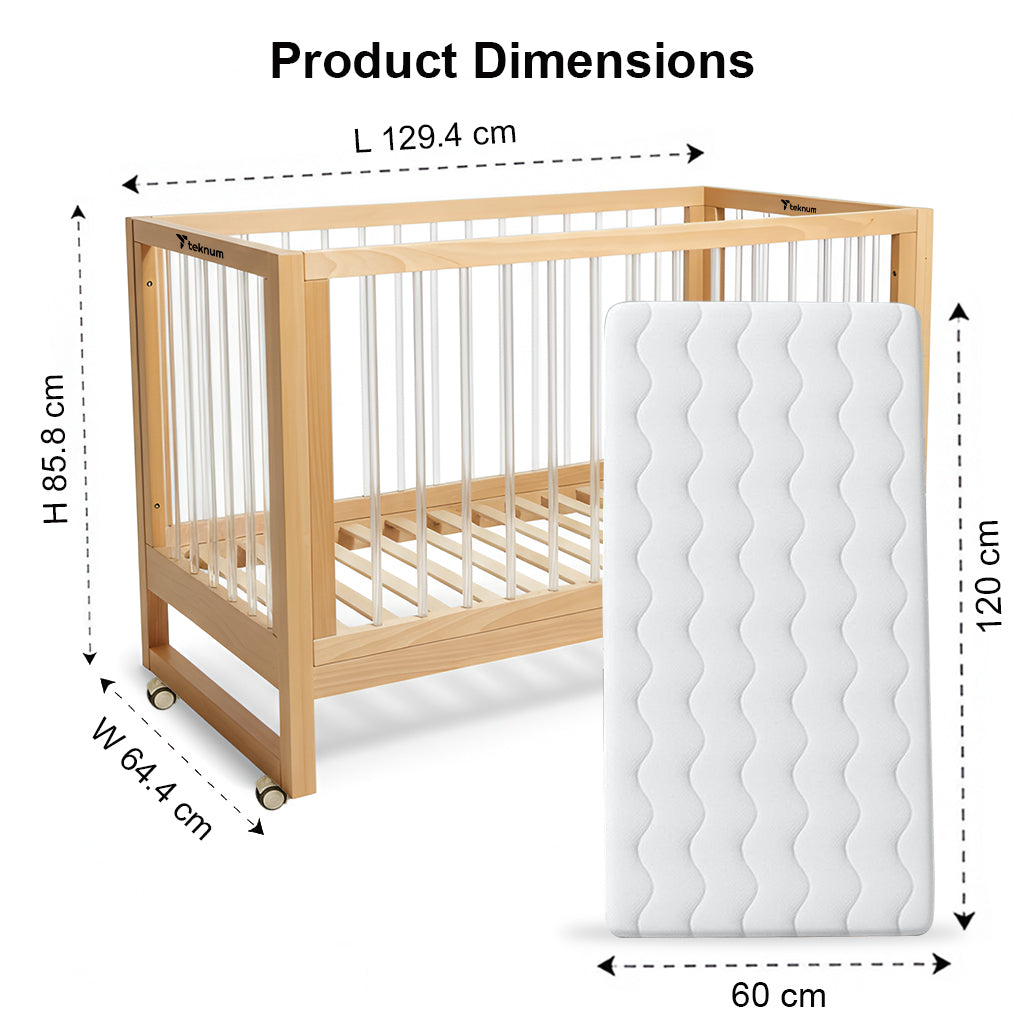 TEKNUM Prism 4in1 Acrylic Convertible Crib w/ mattress - Natural Brown
