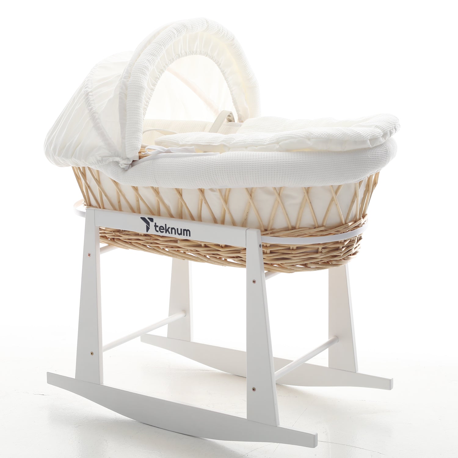 TEKNUM Infant Wicker Moses Basket with White Waffle Beddings - Wooden Brown