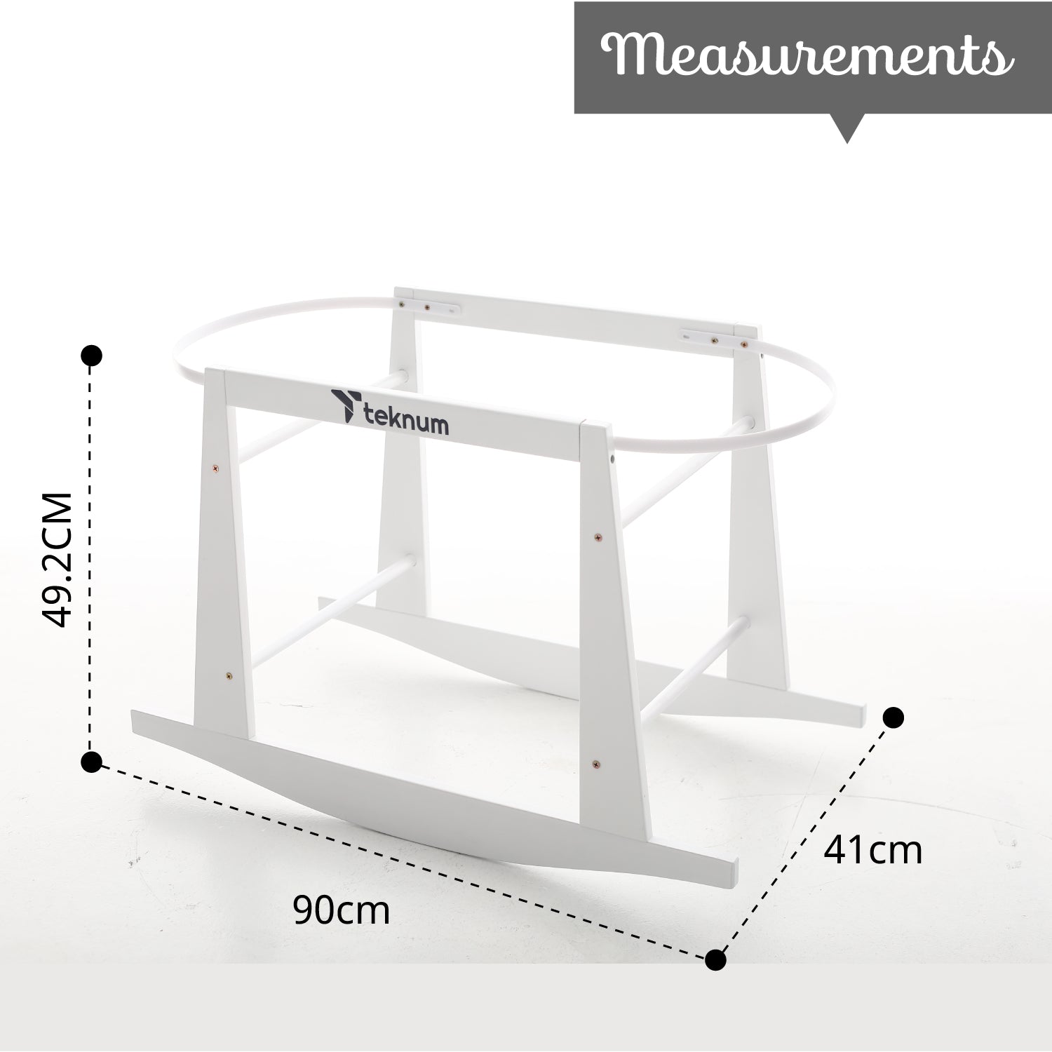 TEKNUM Infant Wicker Moses Basket with White Waffle Beddings & White Rocker Stand - Wooden Grey
