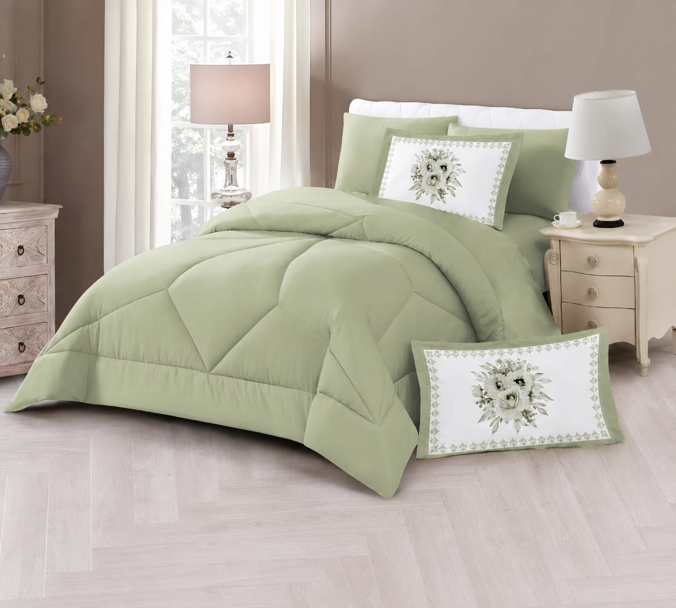 Oryzaa Living Ultra Soft Luxury 6pcs King size Comfort Set-Green