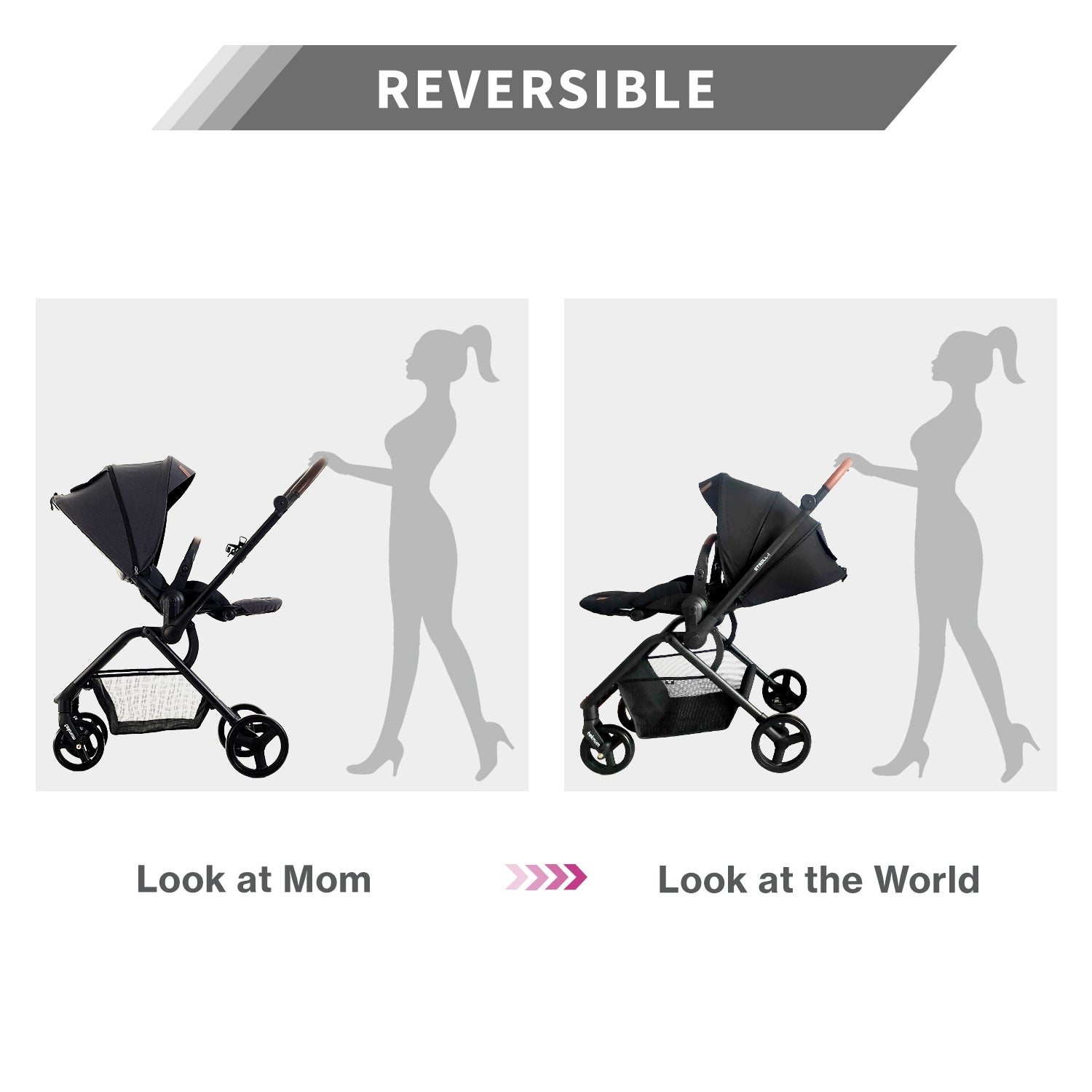Teknum Stroll 1 Reversible Travel Stroller w/ Dad’s Diaper Bag – Black
