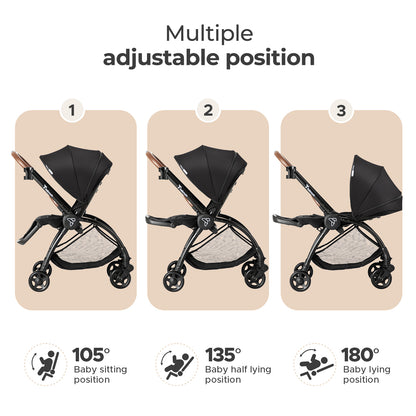 Teknum Stroll 2 Reversible Travel Stroller w/ Quilted Diaper Backpack – Black
