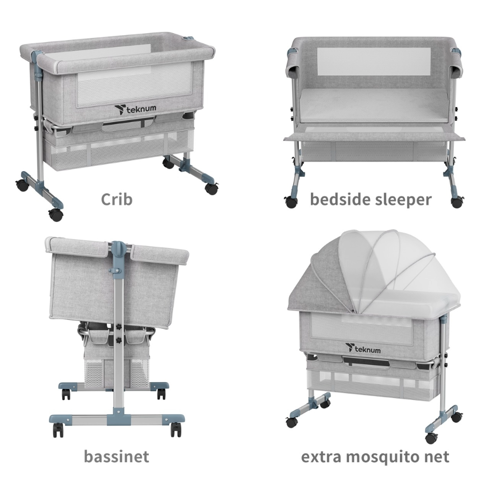 inchTeknum Bedside Crib w/ Mommy Diaper Bag – Grey inch
