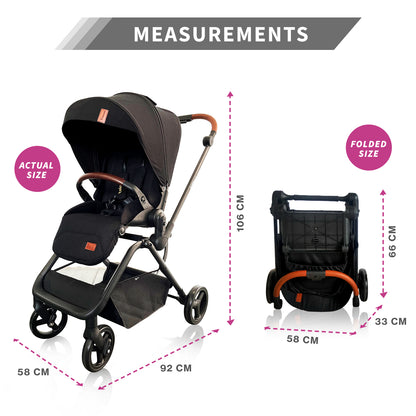 Teknum Stroll 1 Reversible Travel Stroller w/ Diaper Bag Set – Black