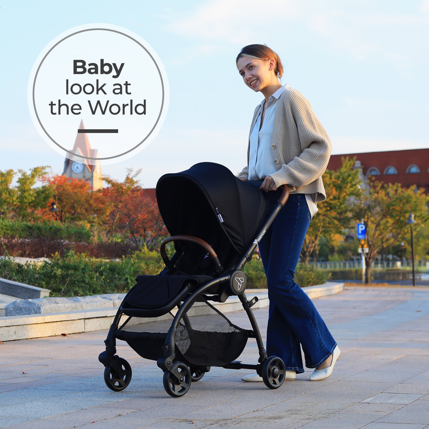 Teknum Stroll 2 Reversible Travel Stroller w/ Quilted Diaper Backpack – Black