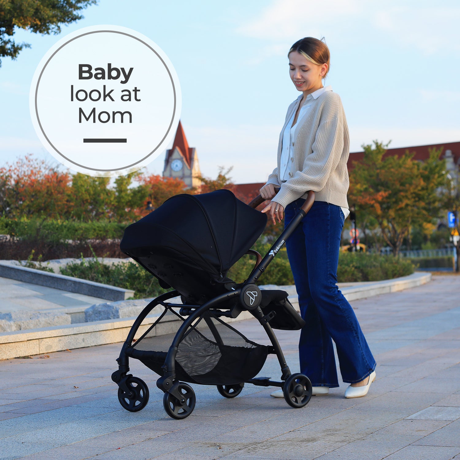 Teknum Stroll 2 Reversible Travel Stroller w/ Quilted Diaper Backpack – Black