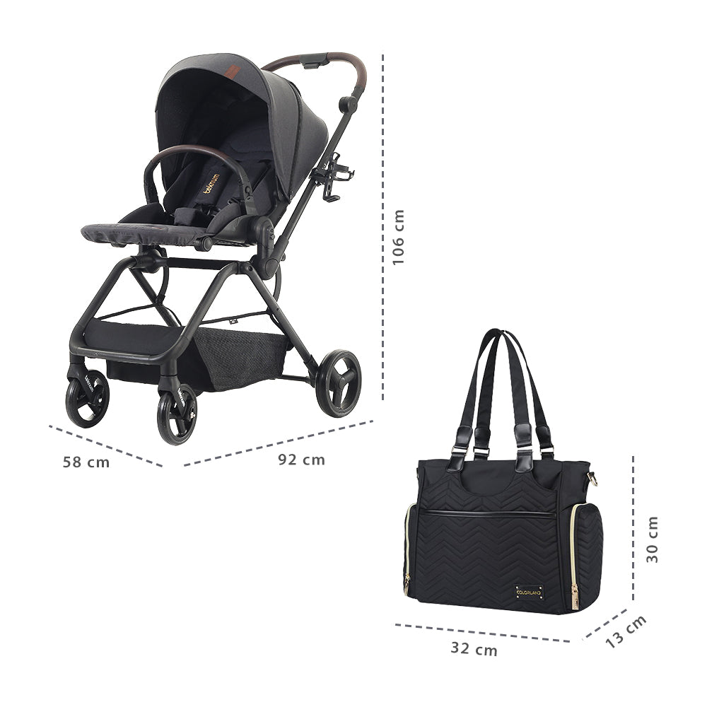 Teknum Stroll 1 Reversible Travel Stroller w/ Matilda Diaper Bag – Black
