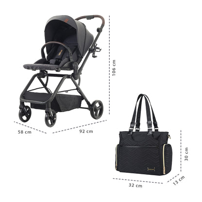 Teknum Stroll 1 Reversible Travel Stroller w/ Matilda Diaper Bag – Black