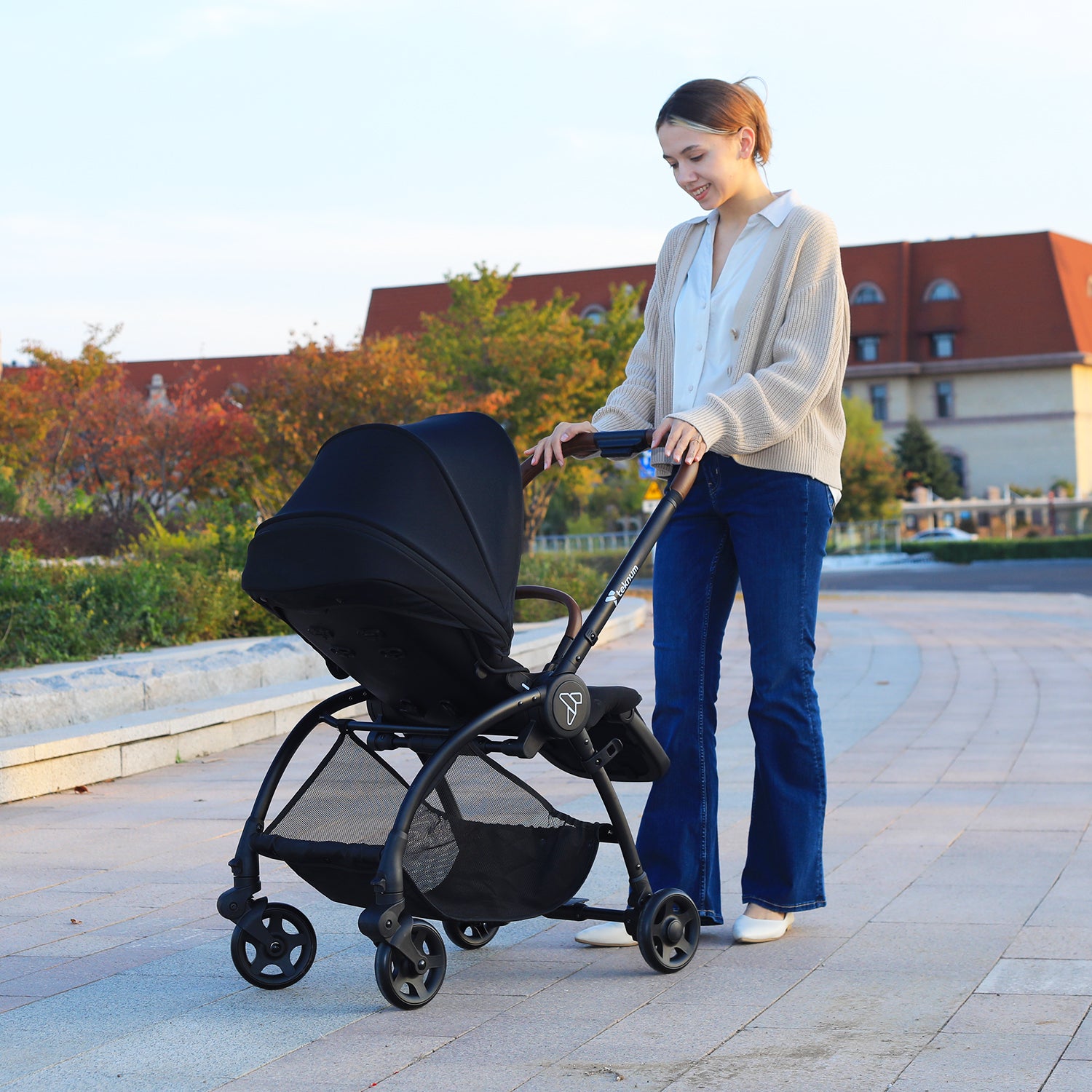 Teknum Stroll 2 Reversible Travel Stroller w/ Quilted Diaper Backpack – Black