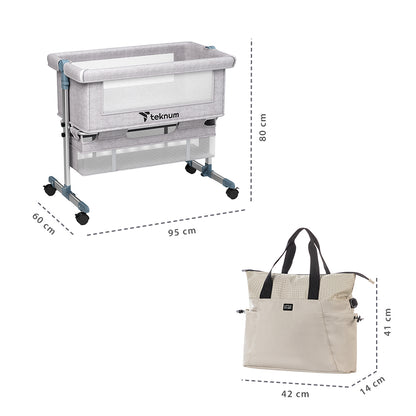 inchTeknum Bedside Crib w/ Mommy Diaper Bag – Grey inch