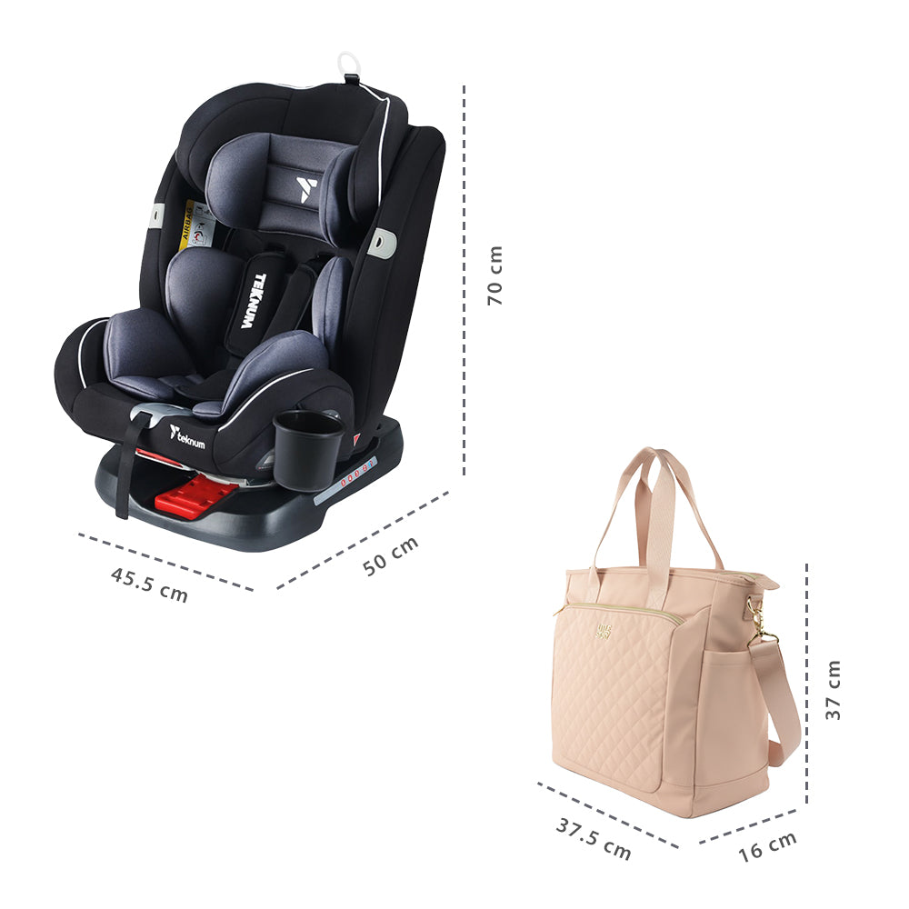 inchTeknum Evolve 360 Car Seat w/ Quilted Mommy Diaper Bag – Grey inch