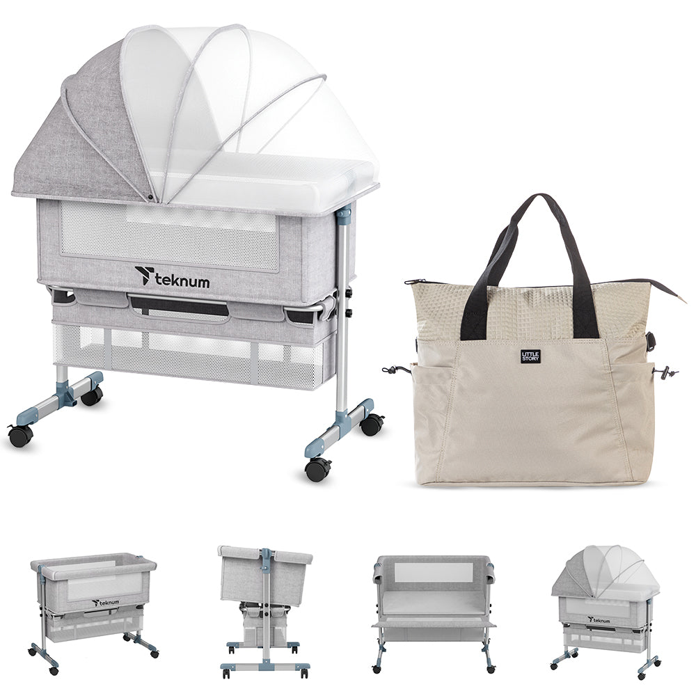 inchTeknum Bedside Crib w/ Mommy Diaper Bag – Grey inch