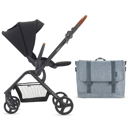 Teknum Stroll 1 Reversible Travel Stroller w/ Dad’s Diaper Bag – Black