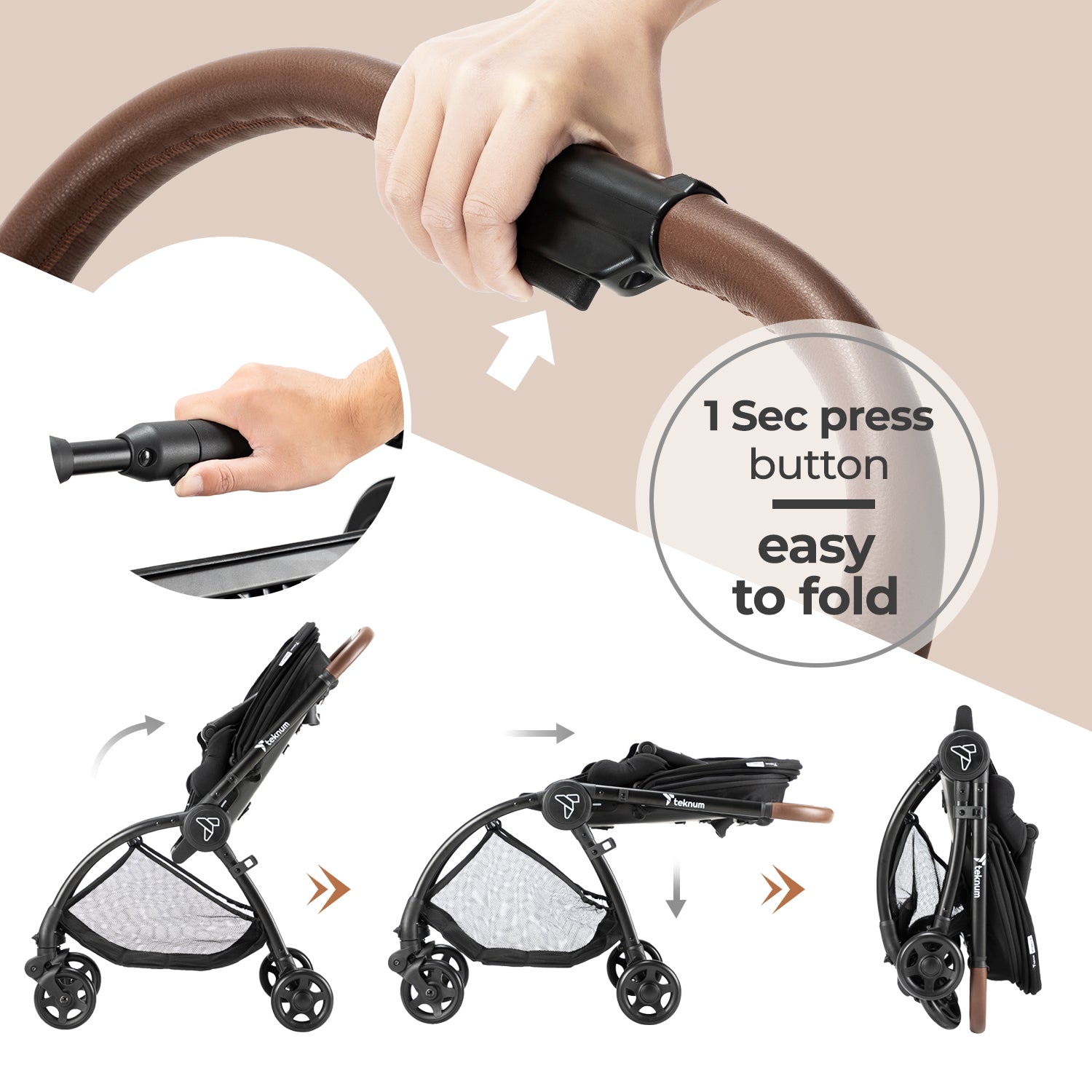 Teknum Stroll 2 Reversible Travel Stroller w/ Quilted Diaper Backpack – Black