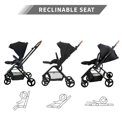 Teknum Stroll 1 Reversible Travel Stroller w/ Diaper Bag Set – Black